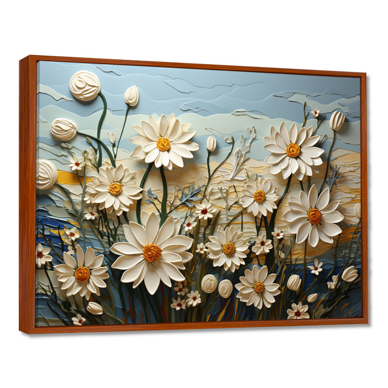 Daisies Daisy Delight II - Daisies Framed Prints, 12" H x 20" W x 1" D, Brown Floater Framed