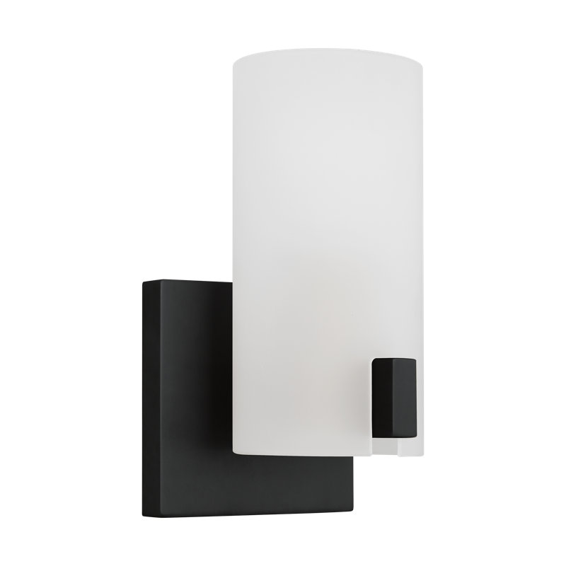 Midnight Black Etched Glass Cylinder Wall Sconce