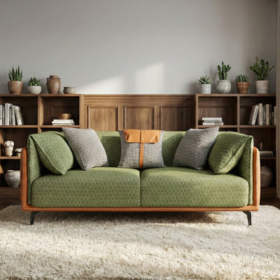 Canapé-lit large en tissu 70,9 po avec 3 coussins décoratifs et pieds en métal pour le salon, vert et orange