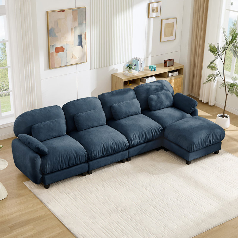 Canapé modulaire en L modulaire, Chenille bleu