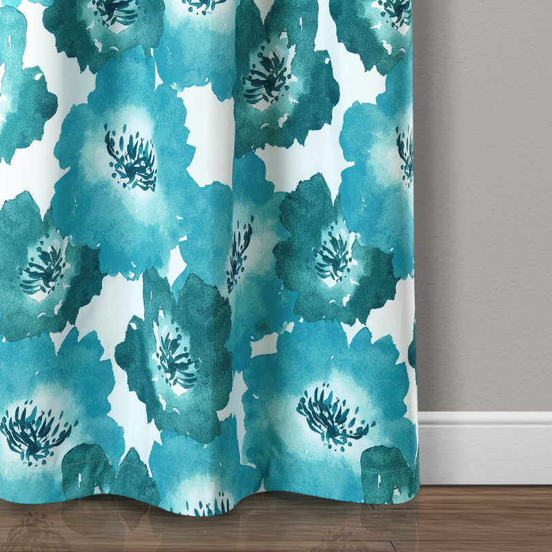Julie Floral Curtain Pair, Blue, 38"W x 84"L