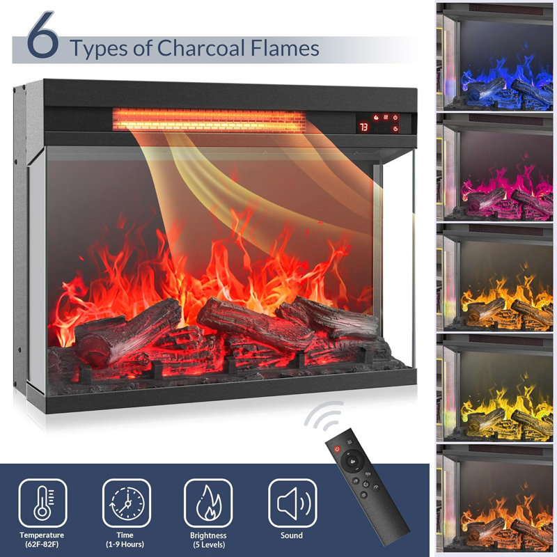 Chaufferette électrique 1500W - flamme 6 couleurs 400 pieds carrés avec son craquelé et télécommande