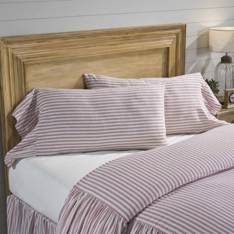 Timeless Ticking Red Ruffled King Sham Set of 2 37Lx21W+8, Red Striped