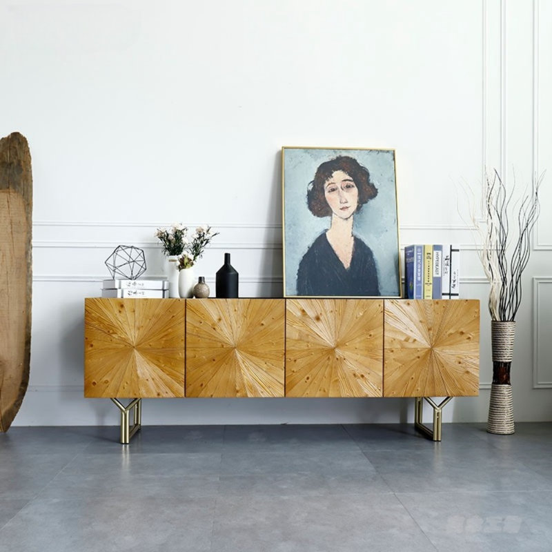 Simple Solid Wood Rectangular TV Cabinet TV Stand for TVs up to 88"
