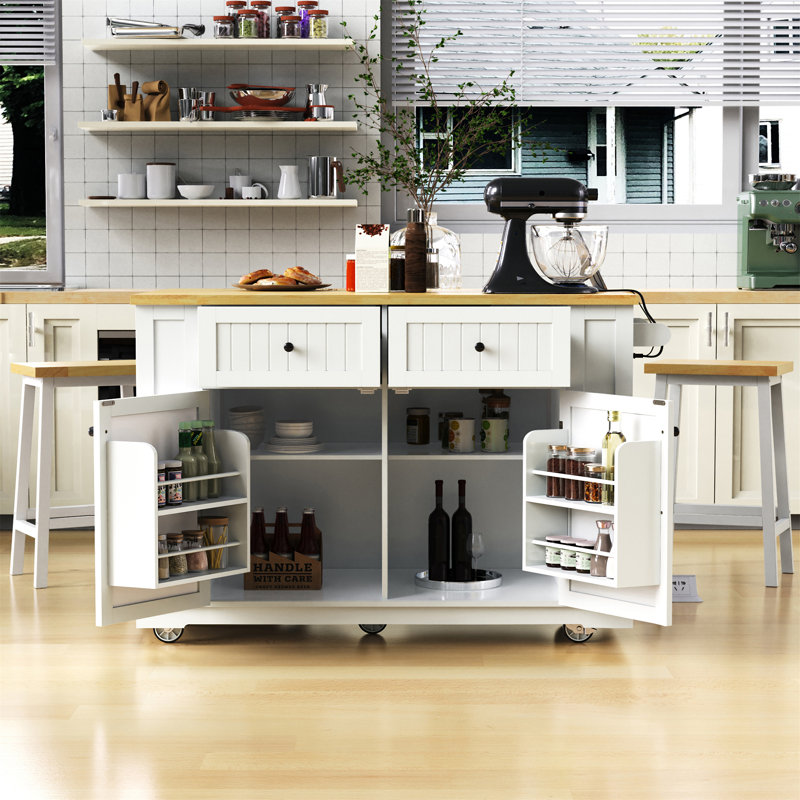Grand îlot de cuisine 48 pouces avec 2 tabourets de bar (tabourets non inclus)