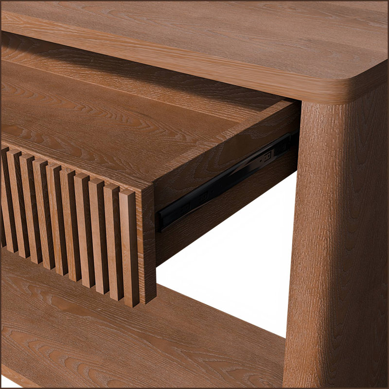 Console cannelée 60 po à 2 tiroirs pour le salon, Noyer