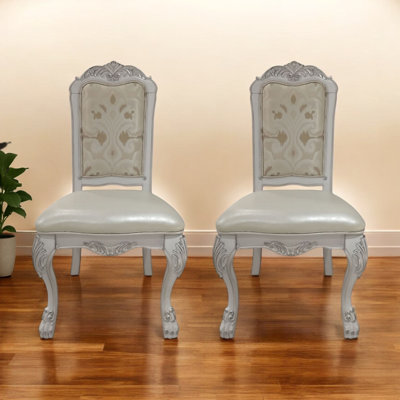 Azura Fabric, Synthetic Leather & Bone White Finish Side Chair (Set-2)