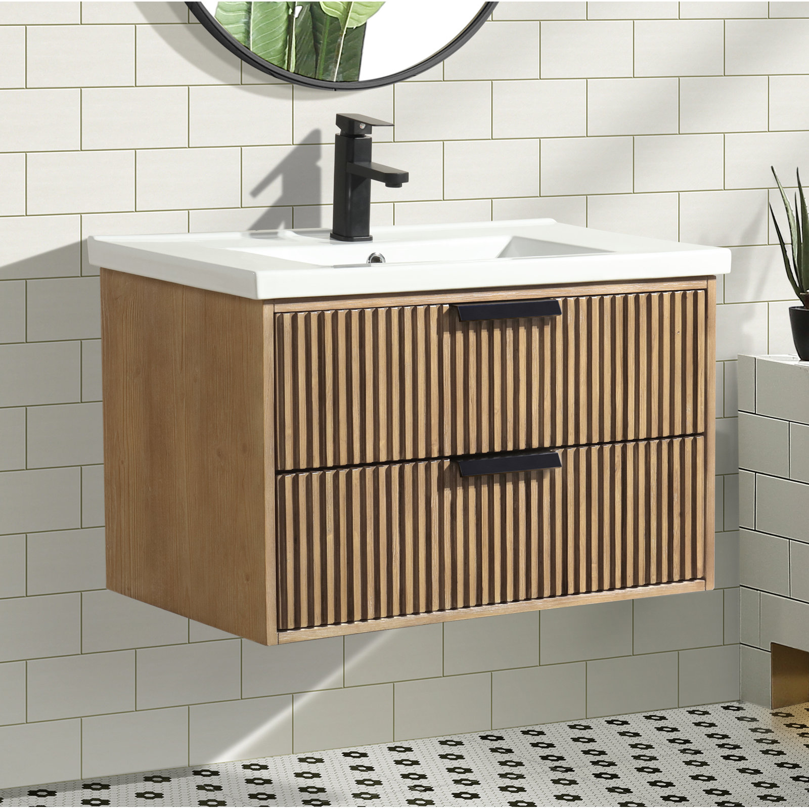 Anelie 30'' Single Bathroom Vanity, Weathered Fir, Matte Black