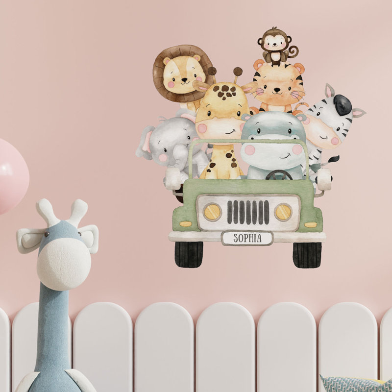 Personalised Safari Jeep Wall Sticker, 44cm H x 42cm W, Yes