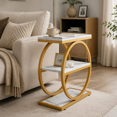 Table de bout à 3 niveaux, table d'appoint industrielle avec structure ronde en métal
