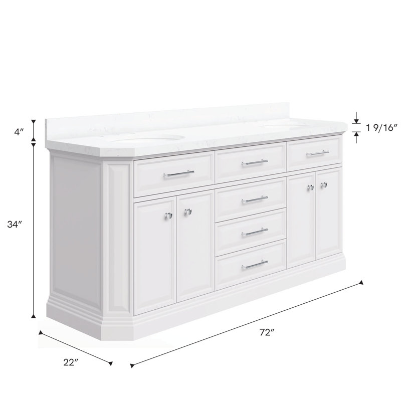 72" Palace Collection Quartz Carrara Cashmere Grey Bathroom Vanity Set With Hardware, Mirror in Chrome Finish, Pure White