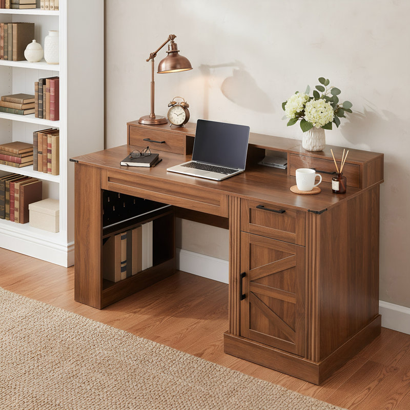 Écriture Panissidi avec armoire de rangement et station de charge, Noyer foncé