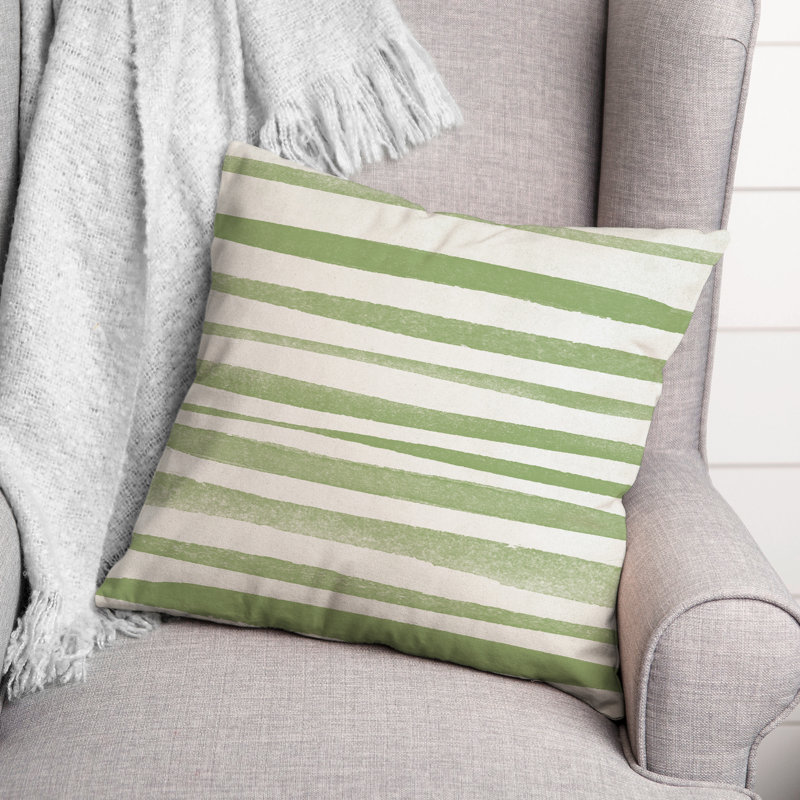 Striped Outdoor Reversible Throw Pillow, Green