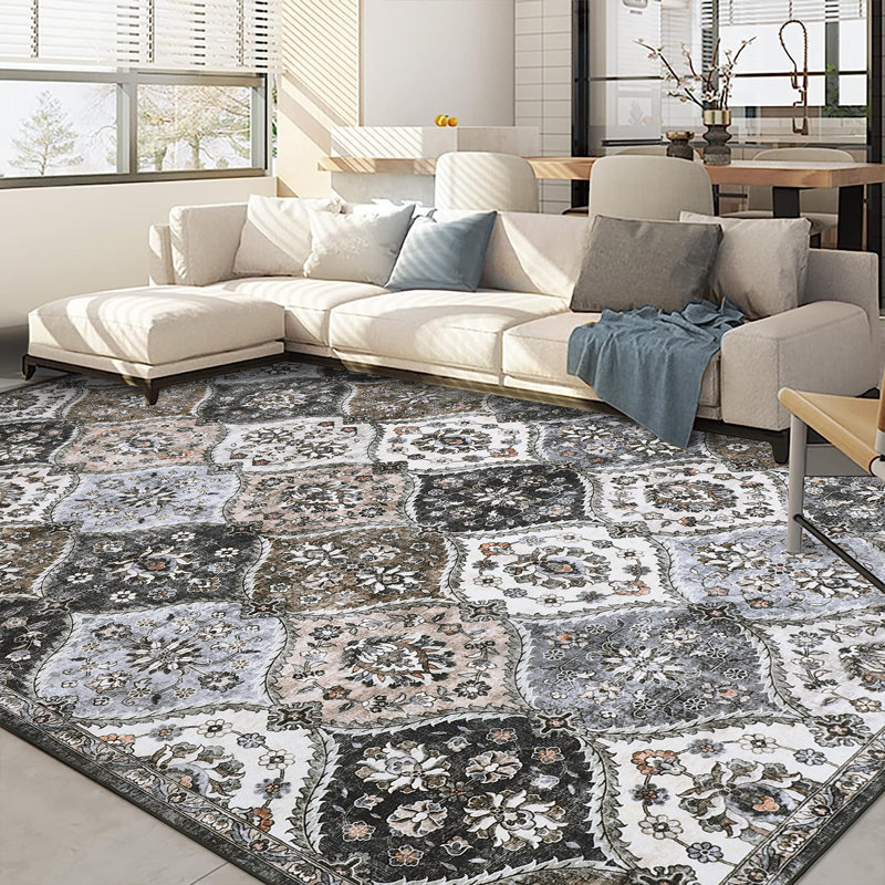 Sabec Floral Modern Farmhouse Indoor Area Rug Washable Soft Throw Carpet Mat for Home Décor Taupe, Rectangle 5' x 7'