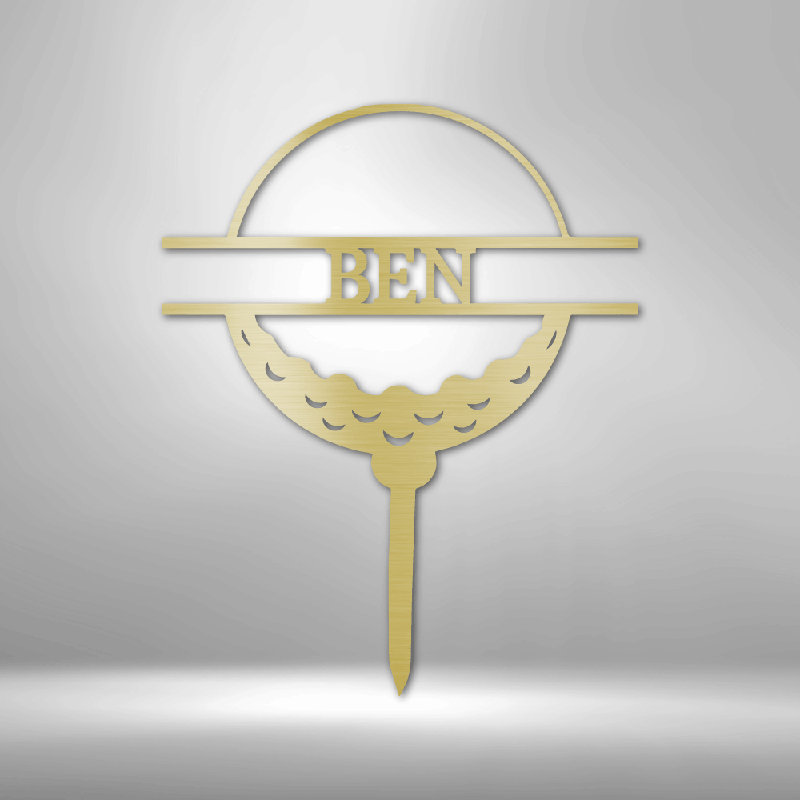Monogramme de balle de golf personnalisé, Doré, H 14,25 po x l 14,5 po x P 0,5 po, Oui