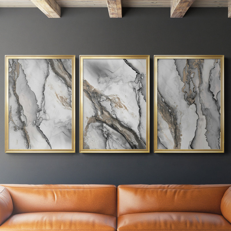 «Abstract Ink Fantasy I», toile encadrée de qualité supérieure - prête à être accrochée, Cadre doré