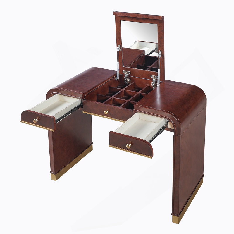 Meuble-lavabo classique en bois avec miroir rabattable, coiffeuse 3 en 1 avec 2 tiroirs et espace de rangement pour la chambre à coucher, espresso