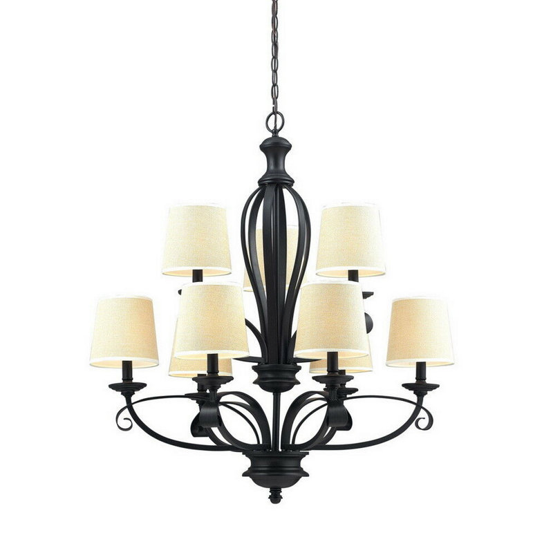 Lustre classique 9 lumières à abat-jour Paradkar, Beige