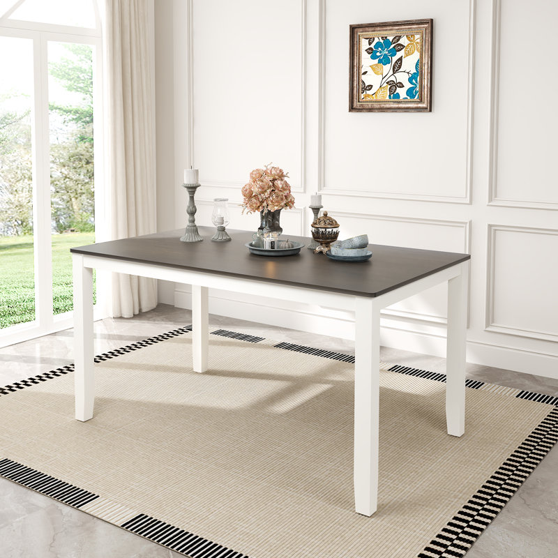 6 - Person Solid Wood Upholstered Dining Set, White/Brown, 6 Pieces