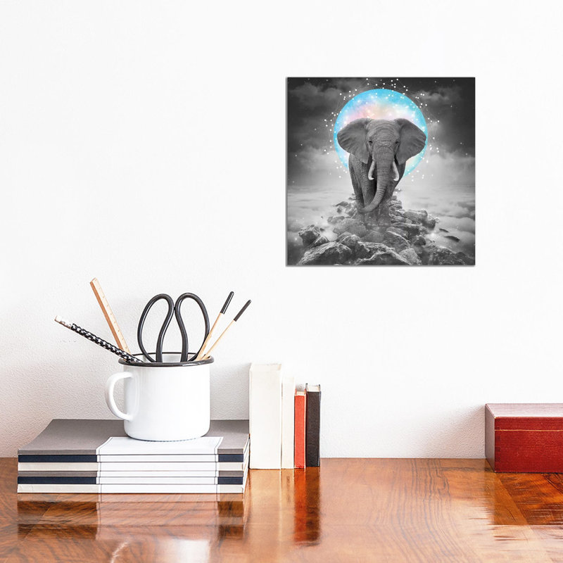 Elephant On Rocks Colour Moon by Soaring Anchor Designs - Wrapped Canvas Print, 30.48 cm H x 30.48 cm W