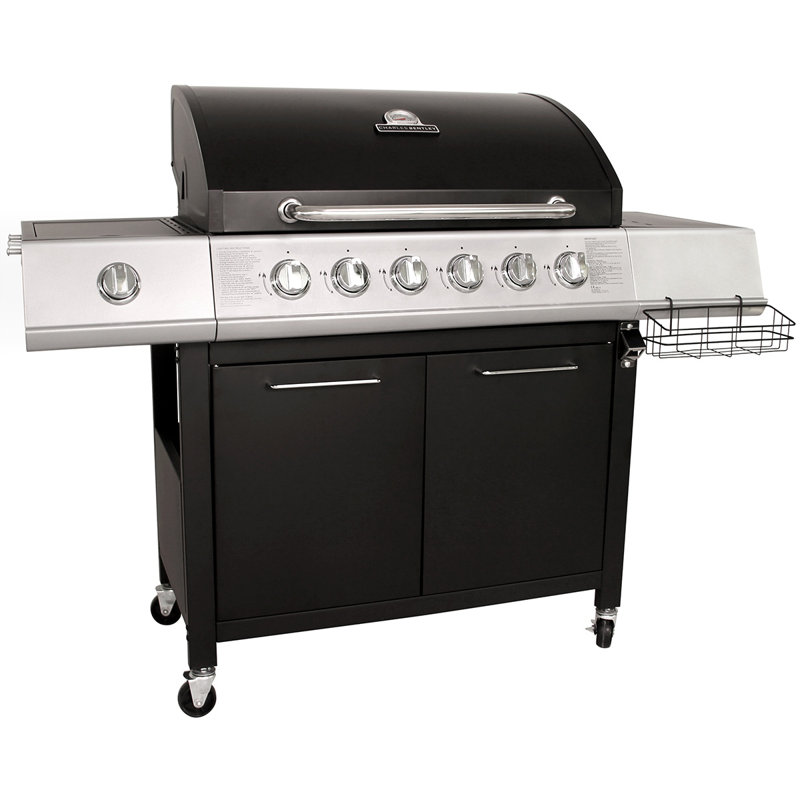 Charles Bentley 7 - Burner Freestanding Liquid Propane Gas Grill with Side Burner, Black