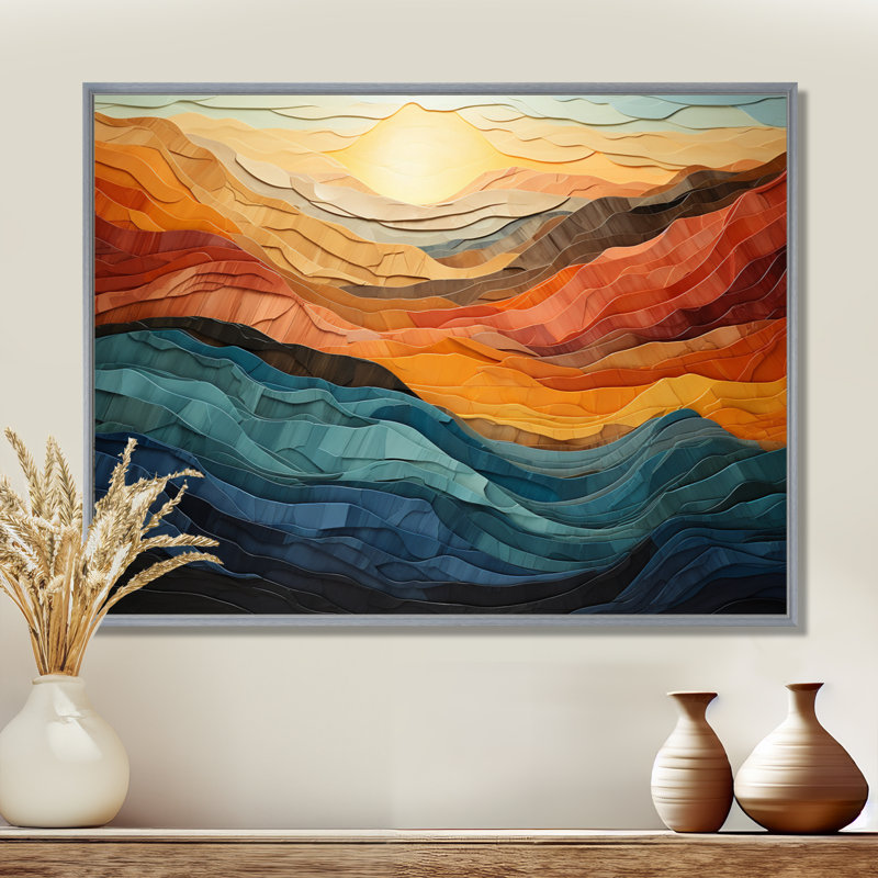 Paysage de montagnes corail bleu sarcelle audacieux - art mural montagne - vallée de Bold, H 30 po x l 40 po, Argent argent
