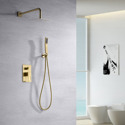 SUMERAIN Wall Mounted Complete Shower System with Pressure Balance Valve, Rainfall Shower Faucet with Hand Shower