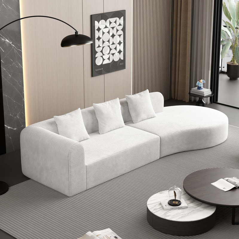 Très grand canapé modulaire profond en velours côtelé 4 places (123 po x 37 po) pour le salon, doux au toucher et sans assemblage requis
