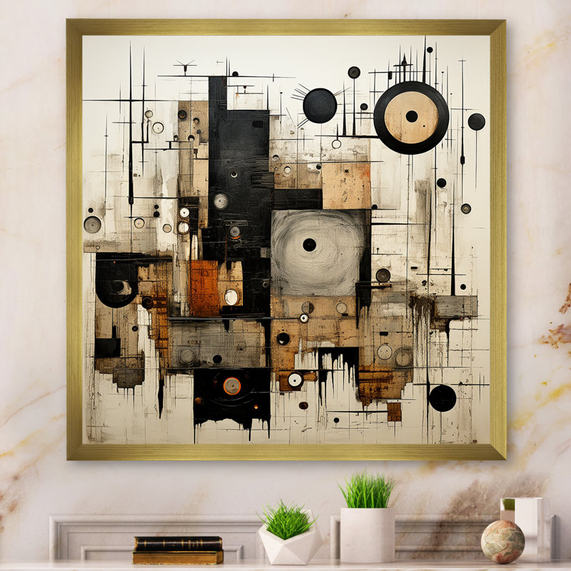 «Brown and Black Divine Simplicity», peinture abstraite encadrée, Cadre doré simple, H 30 po x l 30 po x P 1 po