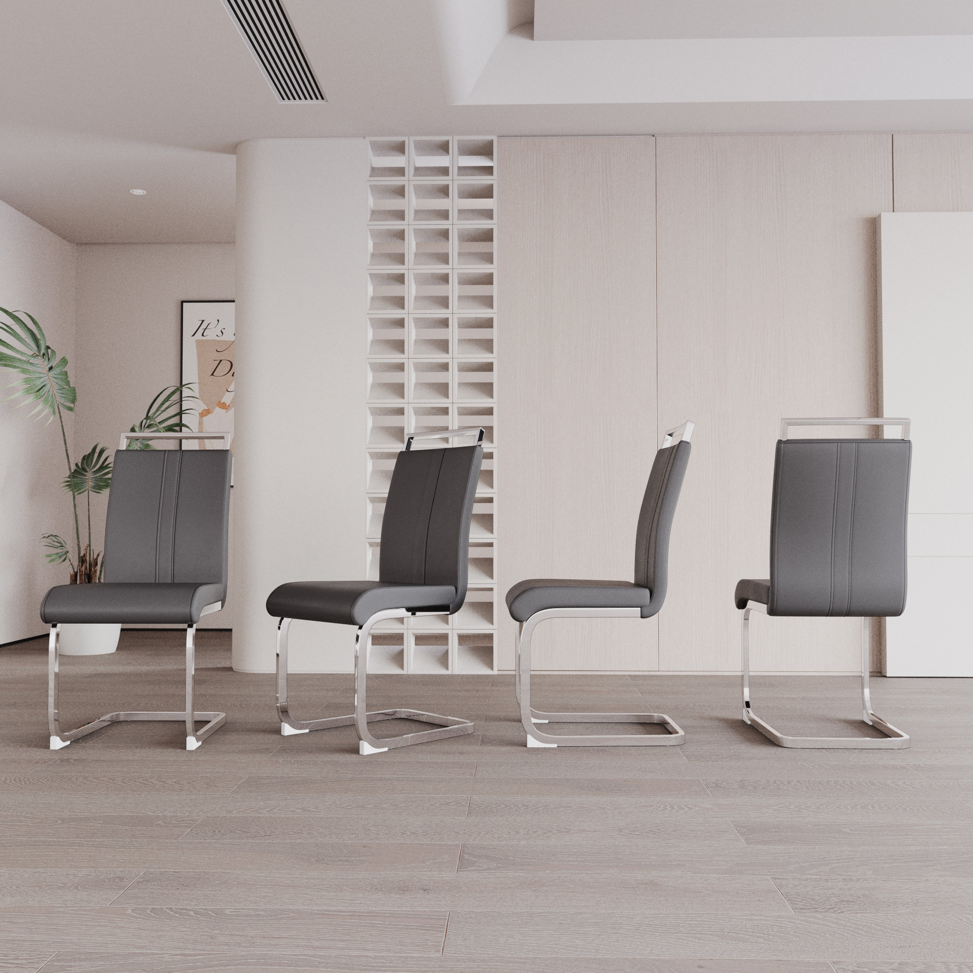 Orren Ellis Set of 4 Modern High Back Dining Chairs with PU Faux Leather Upholstery, C-Shaped ...