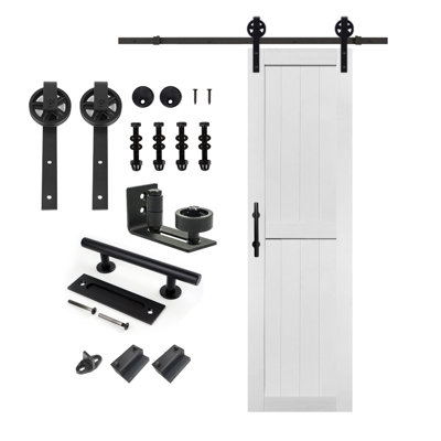 MDF Barn Door Easy Assembly -Solid Slab Covered with Water-Proof PVC Surface with Hardware Kit