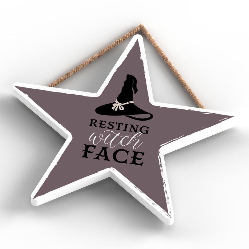 Resting Witch Face Wooden Star Plaque