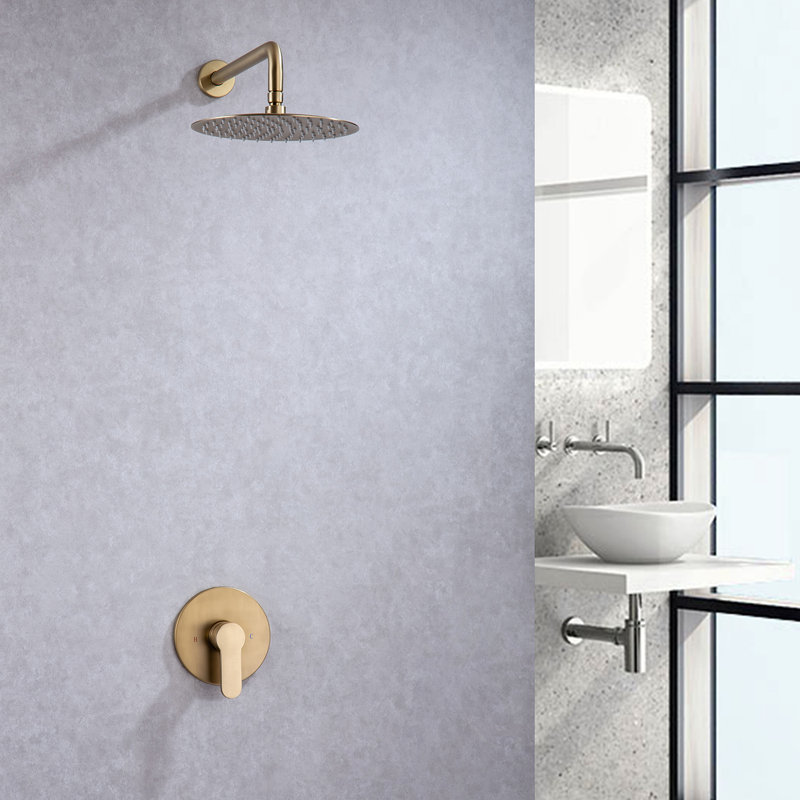 Système de douche complet à inverseur avec valve brute, Or brossé