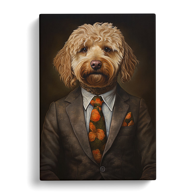 Labradoodle In A Suit Painting No.5 - Single Picture Frame Print, 60cm H x 40cm W x 3cm D