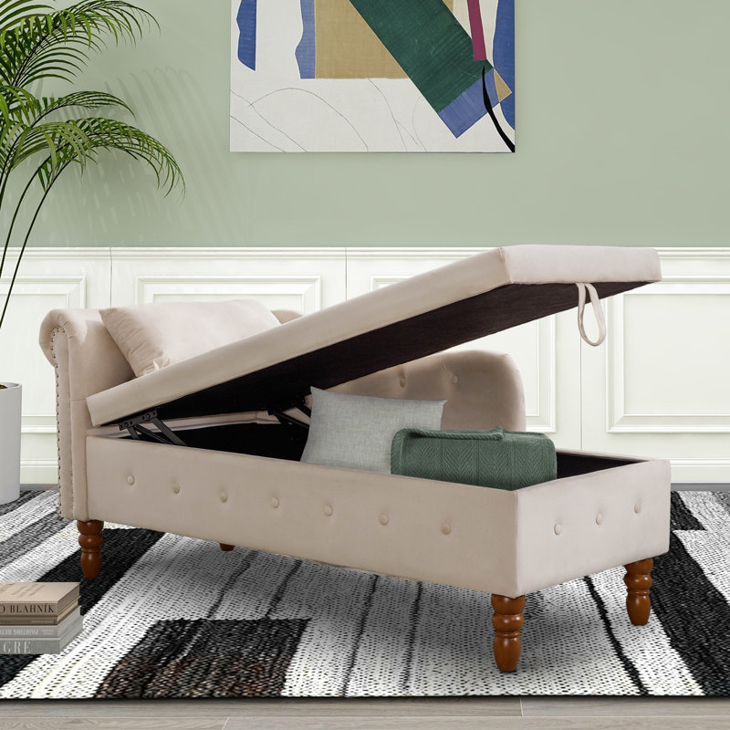 Chaise longue rembourrée Gloryvee, Velours beige