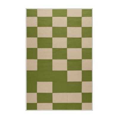 Machine Washable Checkered Beige Area Rug