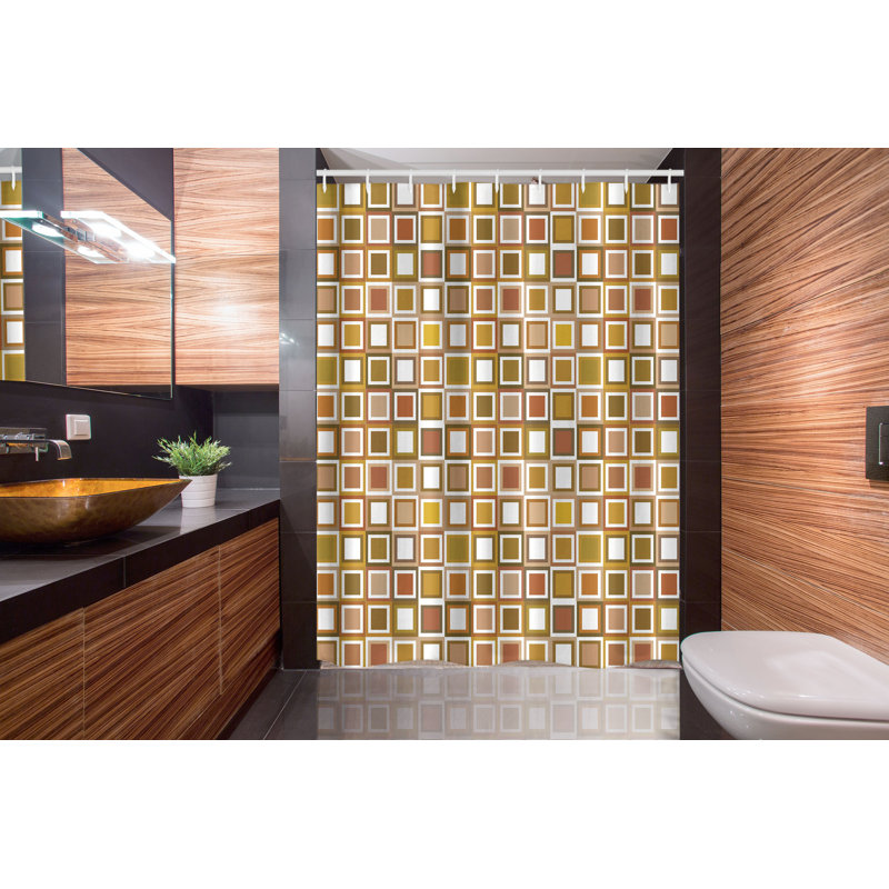 Geometric Shower Curtain with Hooks Included, 78'' H x 54'' W