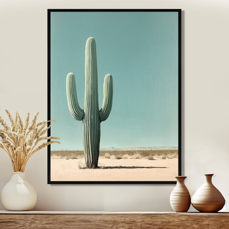 Cactus minimaliste de Manwi et le ciel du désert I - art mural Cactus, H 20 po x l 12 po, Reproduction avec cadre flottant