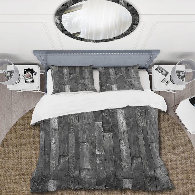 Ensemble de housse de couette Black Country Barn Wood, King Duvet Cover + 2 King Pillow Shams