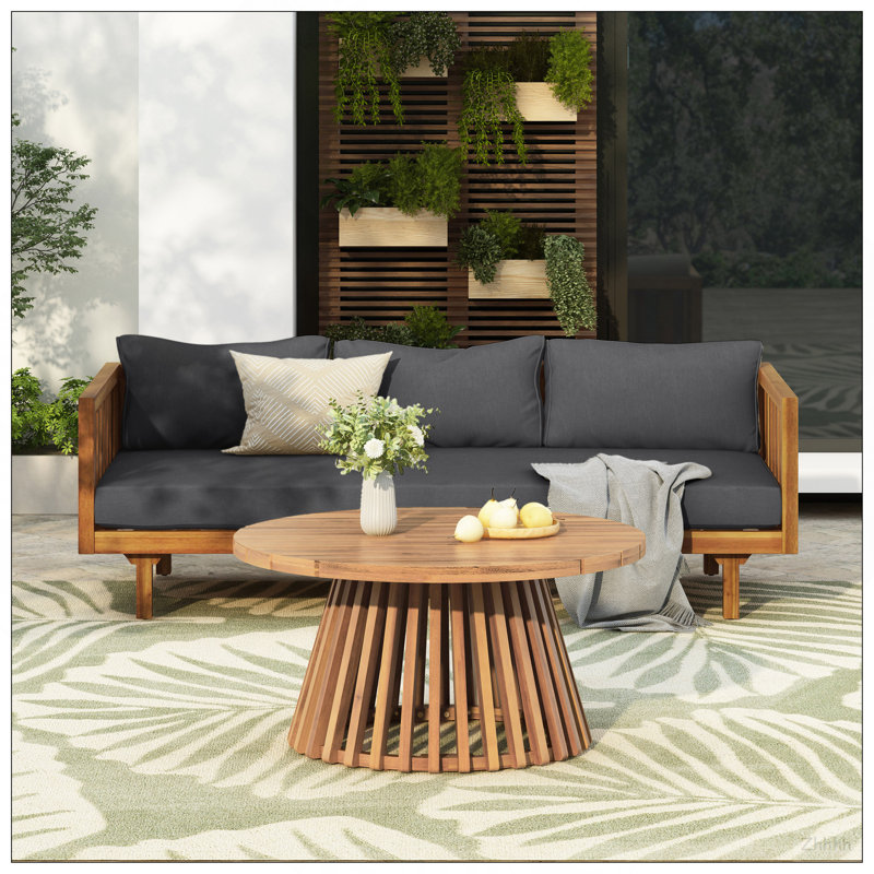 ENSEMBLE DE MEUBLES DE PATIO: LIT DE CLASSE 3 PLACES CLAREMONT + TABLE EN BOIS ACACIA, Gris foncé