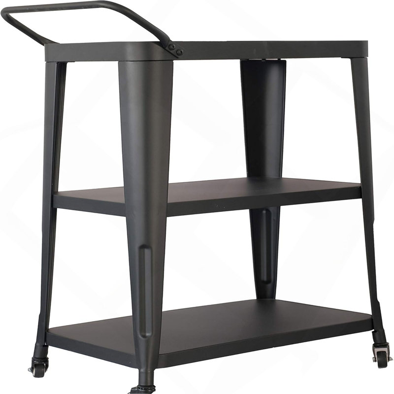 3-Tiered Metal Frame, Industrial Dining Cart with Swivel Wheels, Black