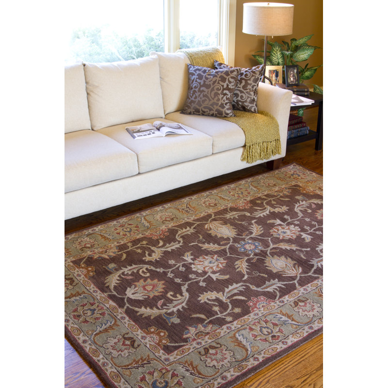 Tapis oriental brun foncé en laine touffeté à la main Waterston, Rectangle 7 pi 6 po x 9 pi 6 po