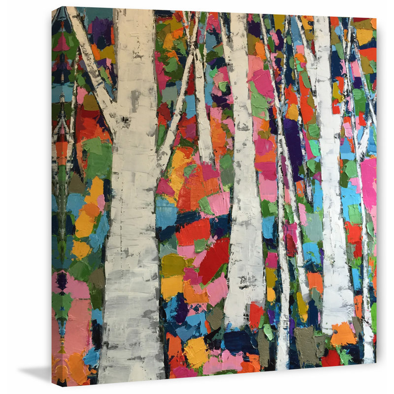 « gray birches », reproduction d’art sur toile tendue encadrée, H 24 po x l 24 po x P 1,5 po