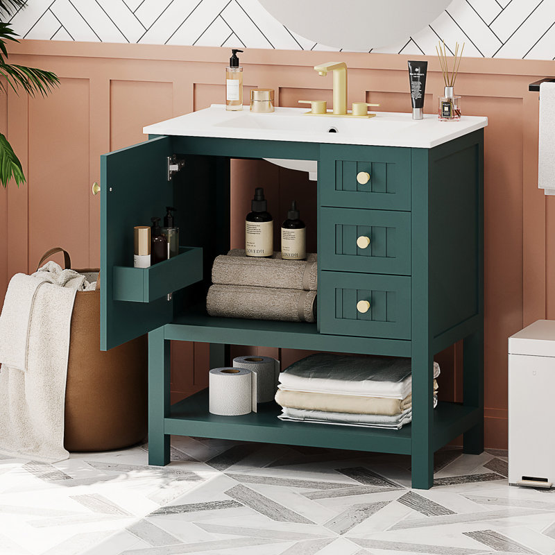 Meuble-lavabo de style transitionnel 30 po avec lavabo en céramique, Vert