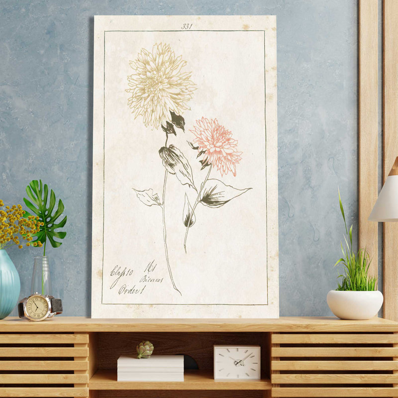 Fleurs sur fond blanc avec mots - peinture, L 18 po x H 30 po, Toile tendue