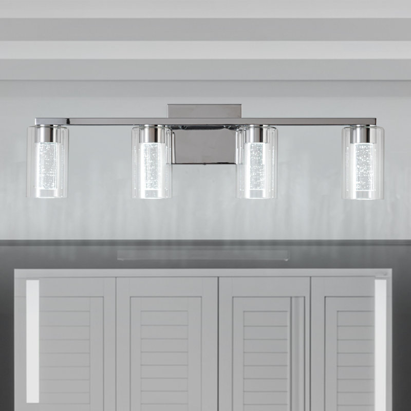 Koki 4 Light Vanity Light Dimmable LED Bathroom Lights Over Mirror Bathroom Lighting, Satin Nickel