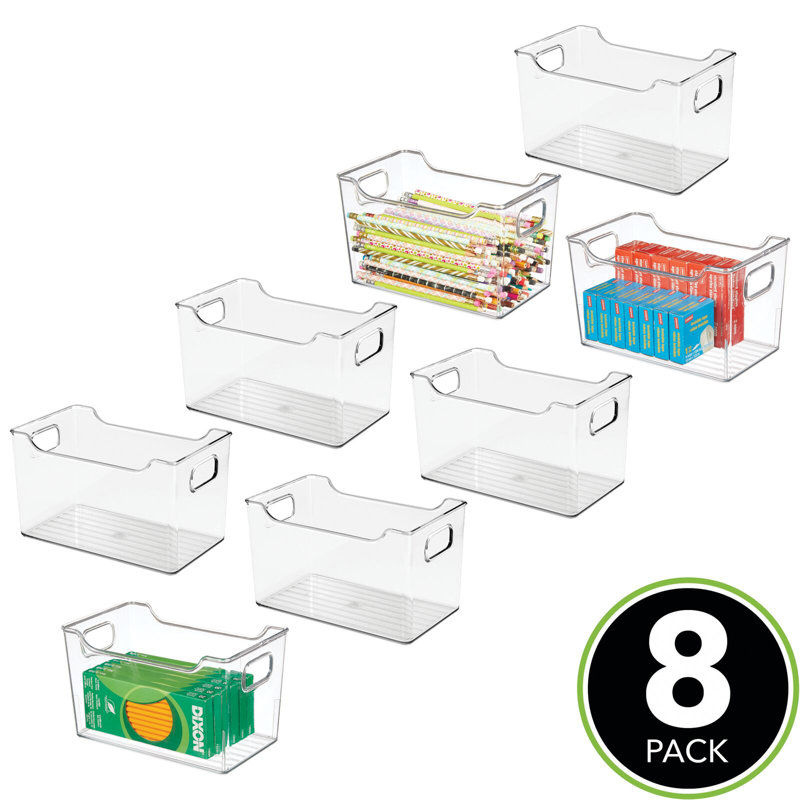 Clear Cube Lidded Office Organizer Bin with Handles 10"x12.75"