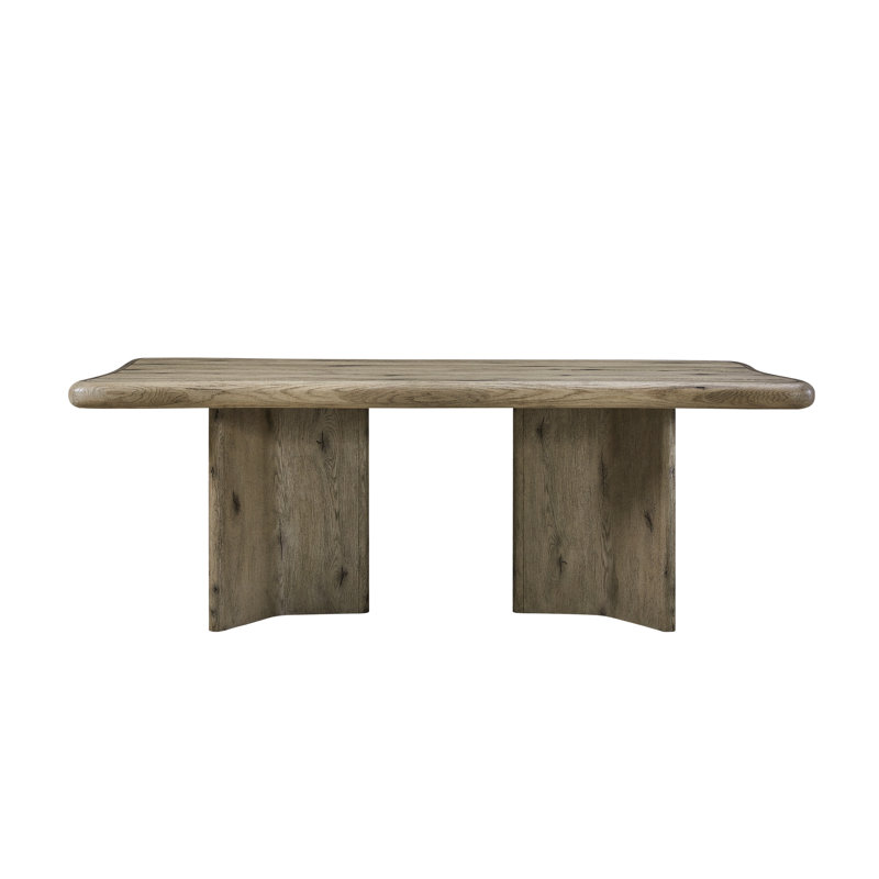 Table de salle à manger à double piédestal en chêne noueux anglais avec grain naturel et chaleur, poids de 267 lb en placage de chêne