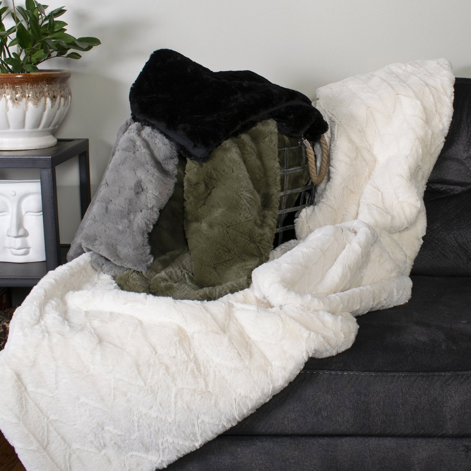 Dan Faux Fur Throw Blanket, Angora Moss