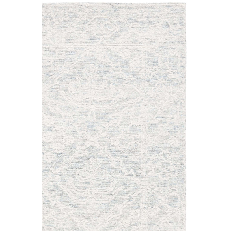 Renelda Ebony Hand Tufted Wool Cotton Damask Rug in Ivory/Light Grey/Grey, Runner 2'3" x 9'